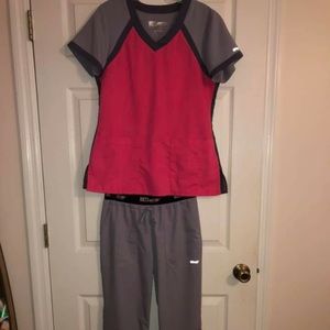 Greys Anatomy Brand Pink and Light Gray Scrubs